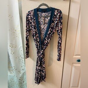 Banana Republic Factory Long Sleeve Floral Wrap Dress - Blue and Red